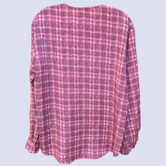 Anna Kriste V-Neck Plaid Blouse Long Sleeves Plunging Vneck Button Down Front - Picture 3 of 9